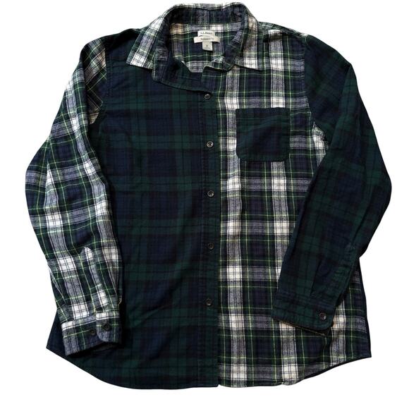 LL Bean Black Watch Scotch Tartan Color Block Women’s Button Down Flannel Medium - Picture 1 of 6